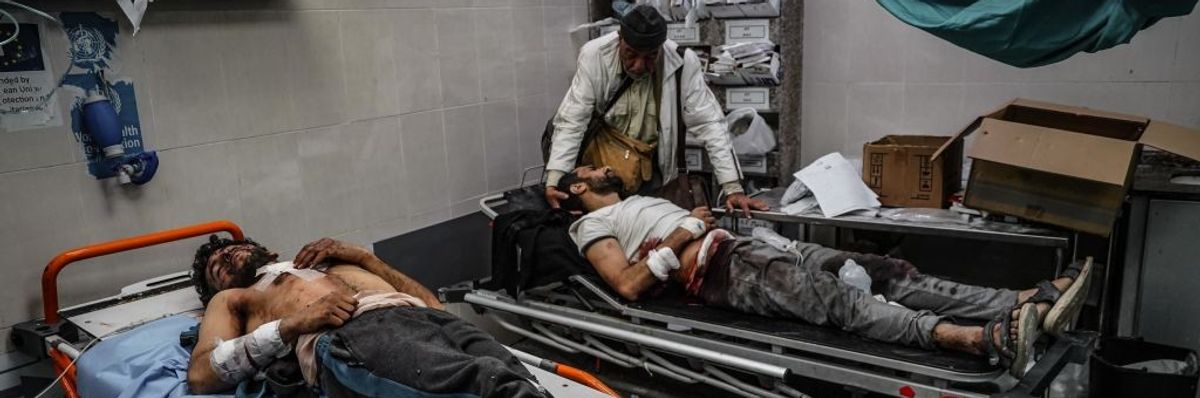 Injured Palestinians are brought to Nasser Hospital