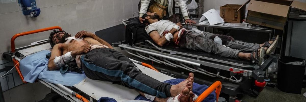 Injured Palestinians are brought to Nasser Hospital