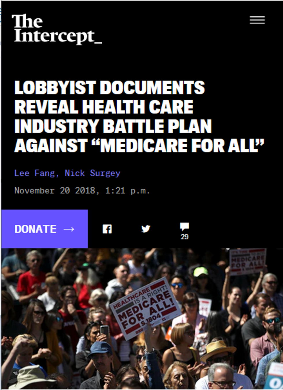 Intercept: Lobbyist Documents Reveal Health Care Industry Battle Plan Against