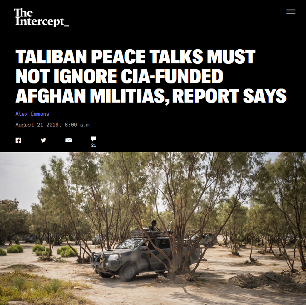 Intercept: Taliban Peace Talks Must Not Ignore CIA-Funded Afghan Militias, Report Says