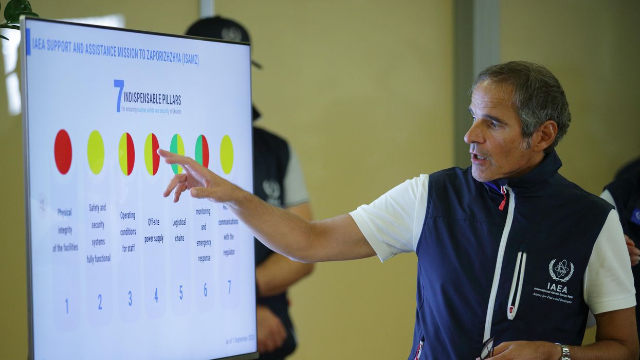 International Atomic Energy Agency Director-General Rafael Mariano Grossi speaks to the media at Vienna International Airport upon his return from inspecting Ukraine's Zaporizhzhia nuclear power plant on September 2, 2022 in Schwechat, Austria.