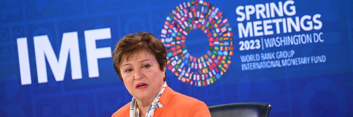 International Monetary Fund managing director Kristalina Georgieva speaks at a press briefing