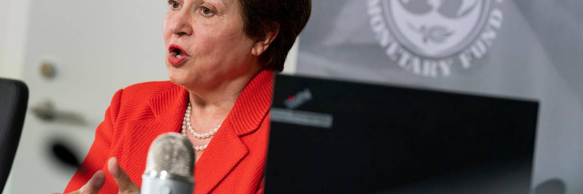 International Monetary Fund managing director Kristalina Georgieva speaks at an event.
