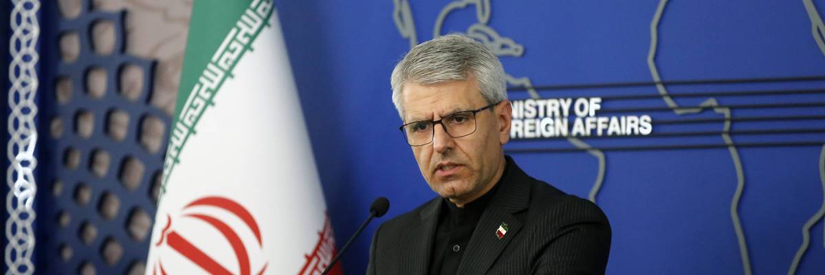 Iranian Foreign Ministry Spokesperson Esmail Baghaei speaks at a press conference.