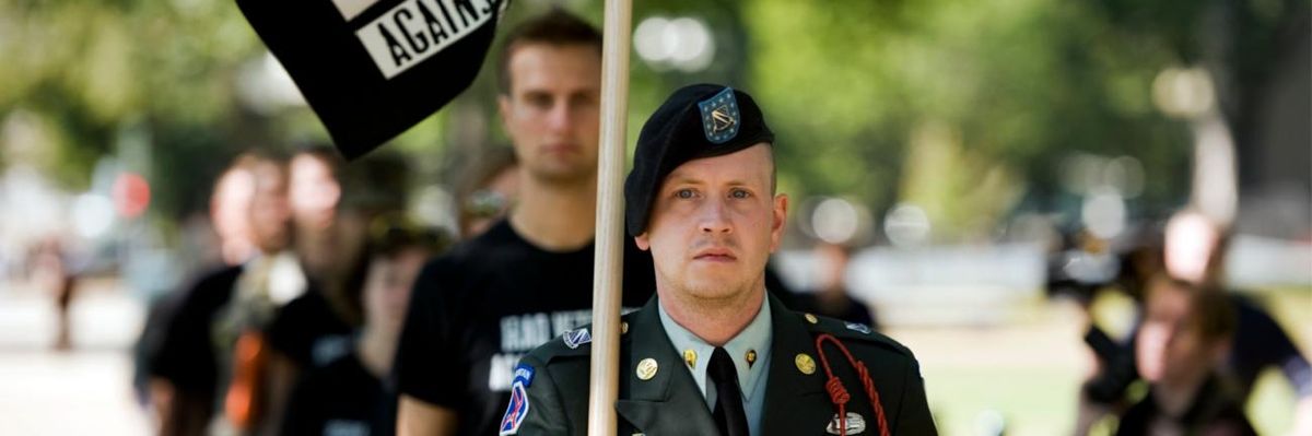 Iraq War veterans march to a rally on Capitol Hill calling for an end to redeployments of soldiers with traumatic brain injuries.