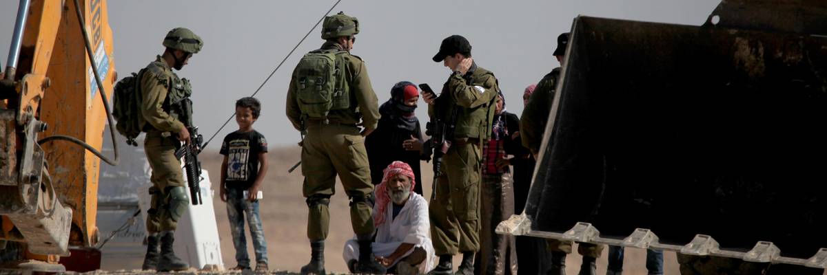 Israel forces demolish Palestinian buildings in the Masafer Yatta neighborhood of southern Hebron, West Bank on August 14, 2017.