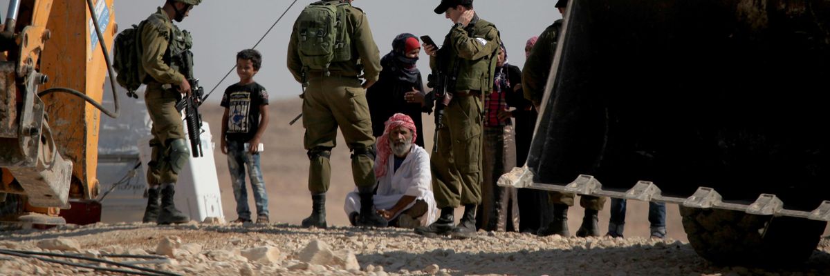 Israel forces demolish Palestinian buildings in the Masafer Yatta neighborhood of southern Hebron, West Bank on August 14, 2017.
