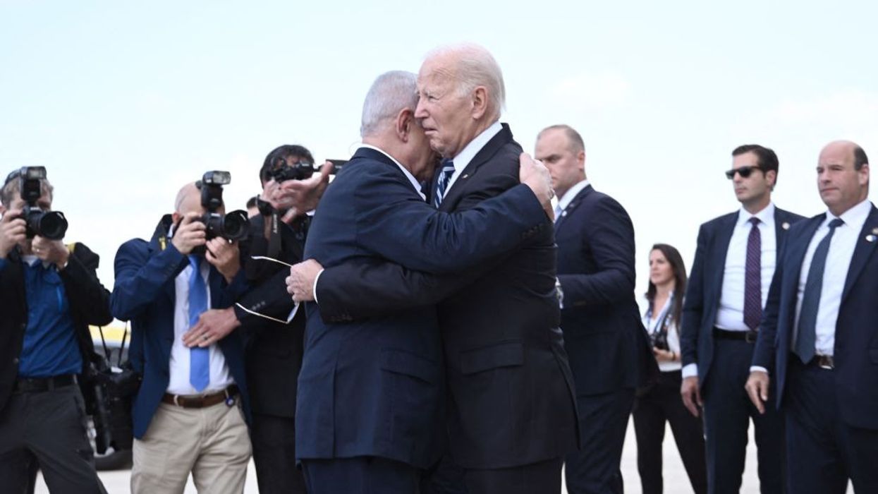 Israel Prime Minister Benjamin Netanyahu hugs U.S. President Joe Biden