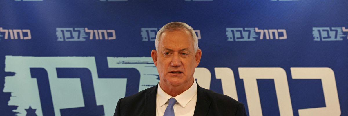 Israeli Defense Minister Benny Gantz speaks at a briefing