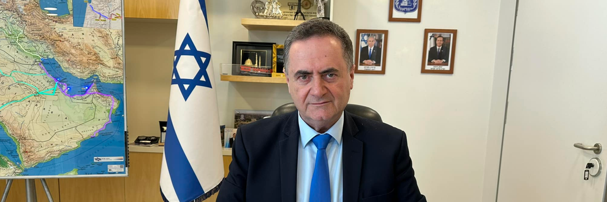 Israeli Defense Minister Israel Katz sits at his desk