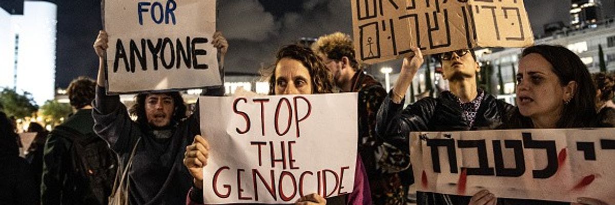 Israeli Jewish activists gather to protest the Israeli army's attacks on Gaza