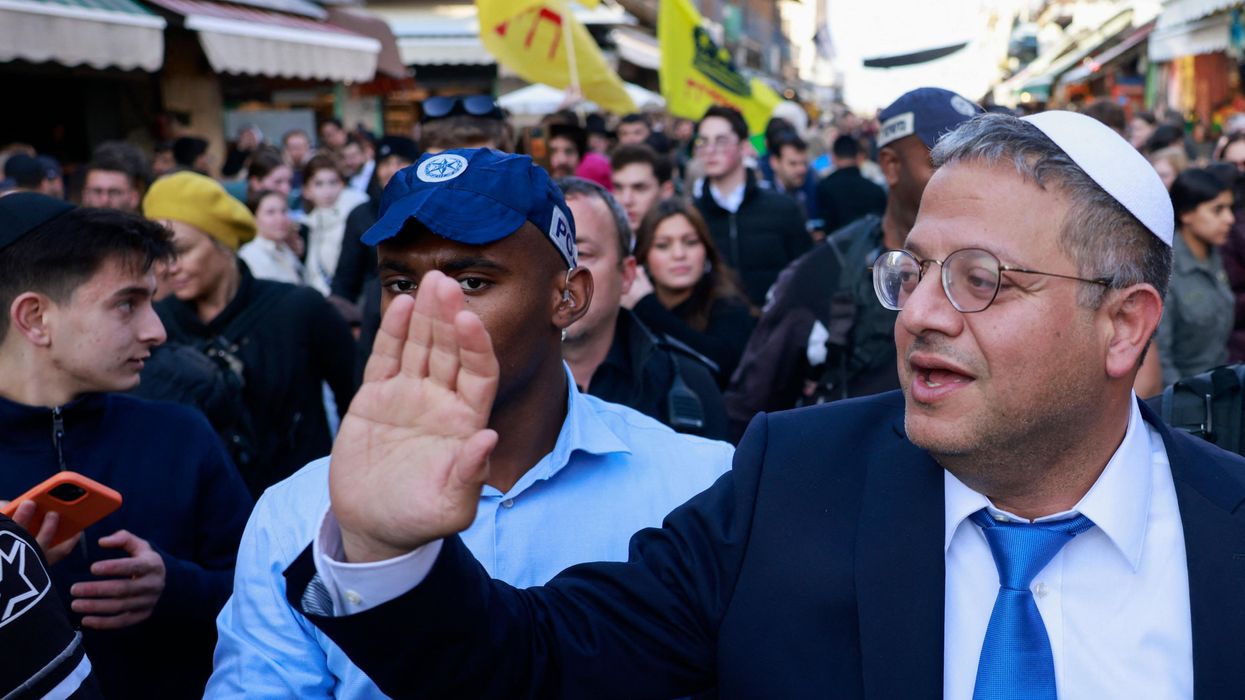 Israeli Minister of National Security Itamar Ben-Gvir waves to supporters