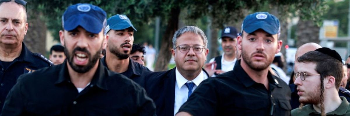 Israeli National Security Minister Itamar Ben-Gvir, surrounded by security