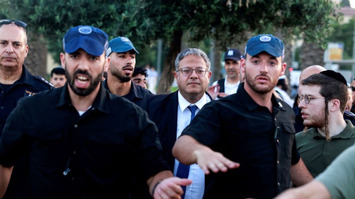 Israeli National Security Minister Itamar Ben-Gvir, surrounded by security