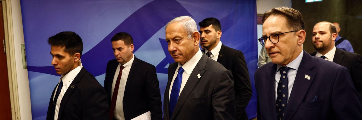 Israeli Prime Minister Benjamin Netanyahu arrives to attend the weekly cabinet meeting
