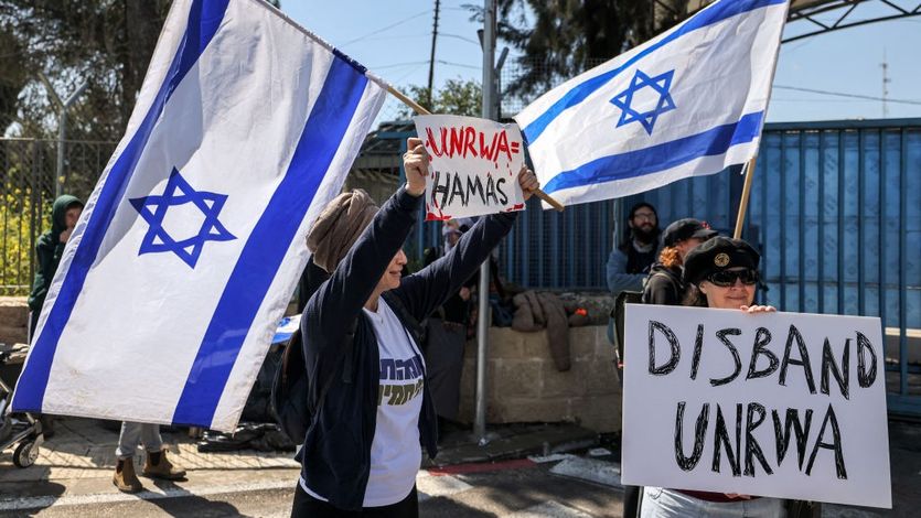 Israeli protesters gathered outside UNRWA's West Bank field office