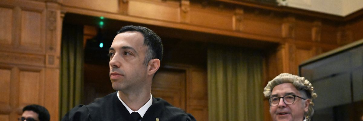 Israeli representatives attend a hearing at the International Court of Justice