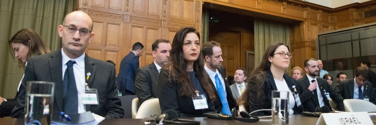Israeli representatives attend a hearing at the International Court of Justice