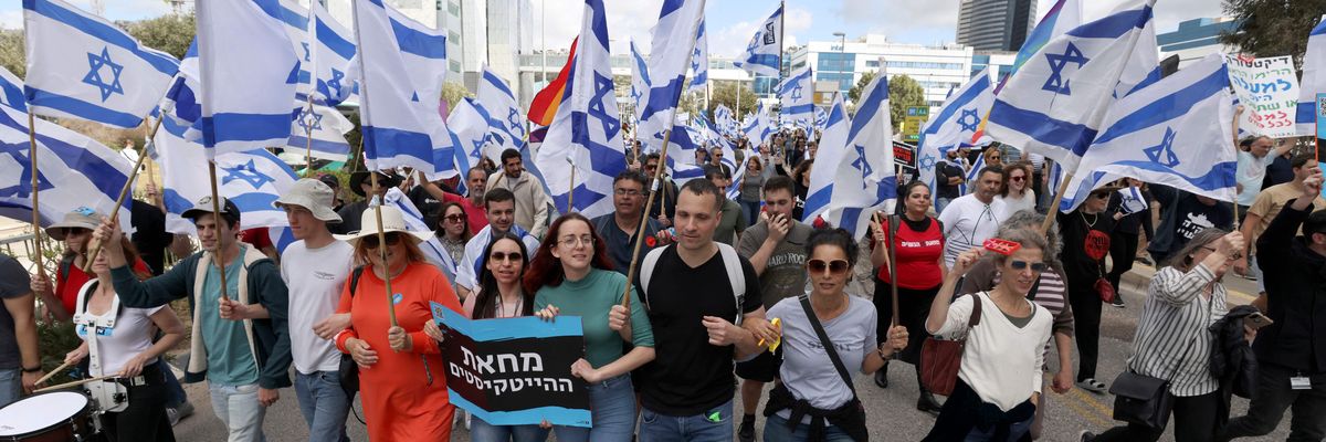 Israelis protest against the government's controversial judicial reform bill, in Haifa on March 9, 2023. 