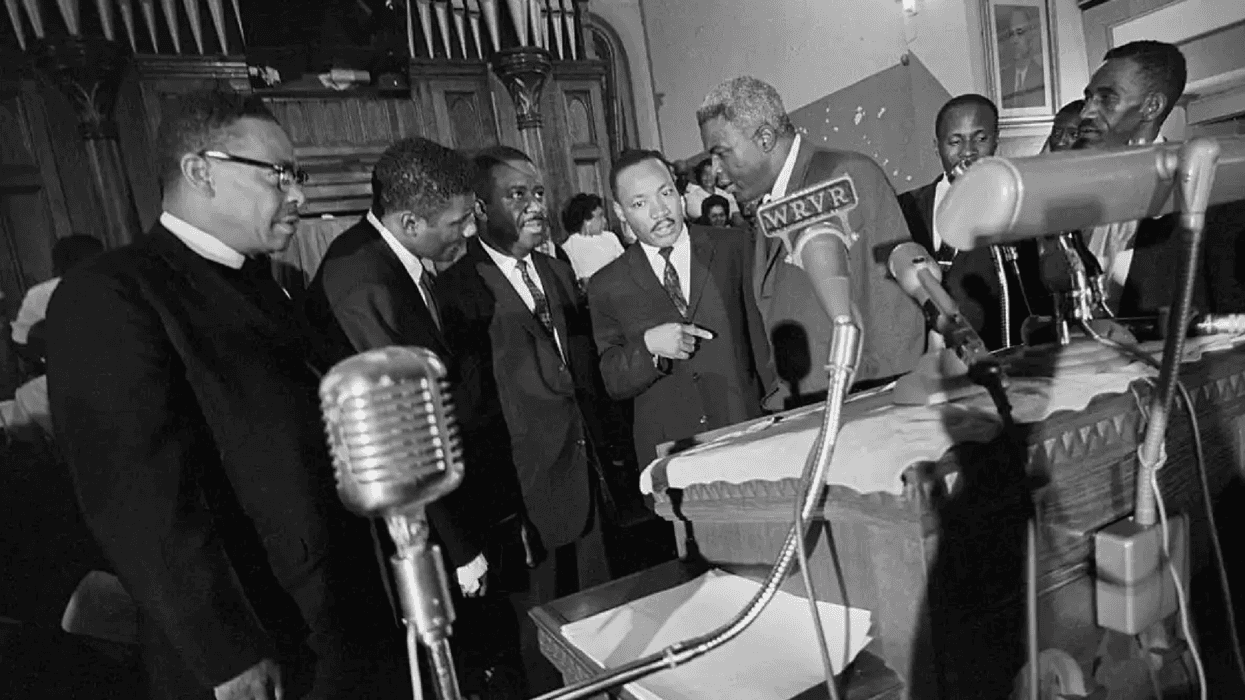 Jackie Robinson, to the right of Martin Luther King Jr., appeared at a rally in Birmingham, Alabama, in May 1963