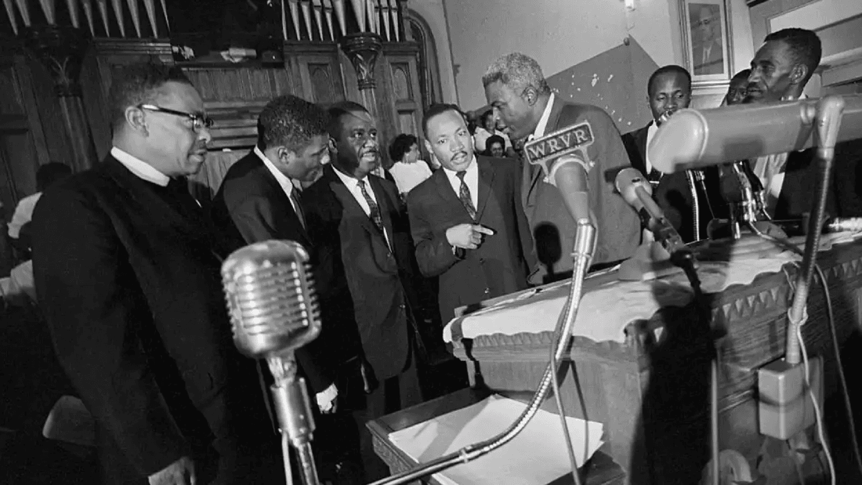 Jackie Robinson, to the right of Martin Luther King Jr., appeared at a rally in Birmingham, Alabama, in May 1963