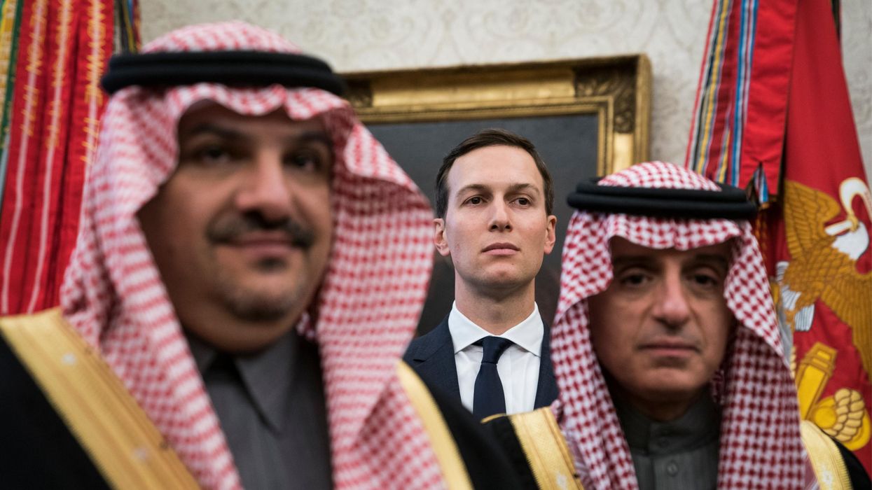 Jared Kushner stands with Saudi officials in the White House