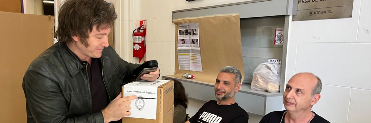 Javier Milei casts his ballot in the 2023 Argentinian presidential runoff.