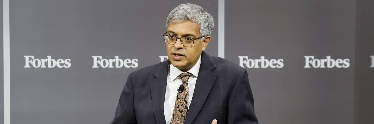 Jay Bhattacharya speaks at a Forbes summit.