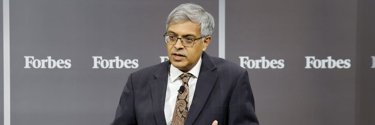 Jay Bhattacharya speaks at a Forbes summit.