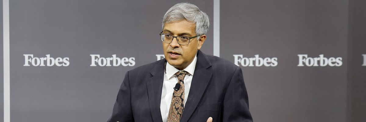 Jay Bhattacharya speaks at a Forbes summit.