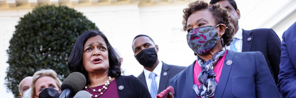 Jayapal outside the White House after meeting with Biden