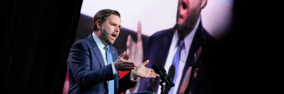 JD Vance speaks to a crowd.