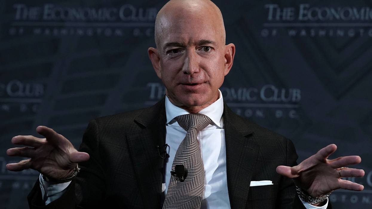 Jeff Bezos Speaks At Economic Club Of Washington With Club President David Rubenstein