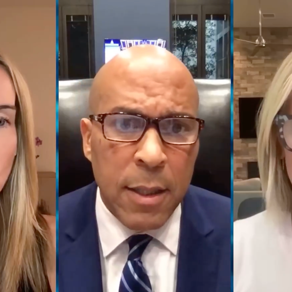 Jennifer Welch (L) and Angie Sullivan (R) interviewed Sen. Cory Booker (D-NJ)