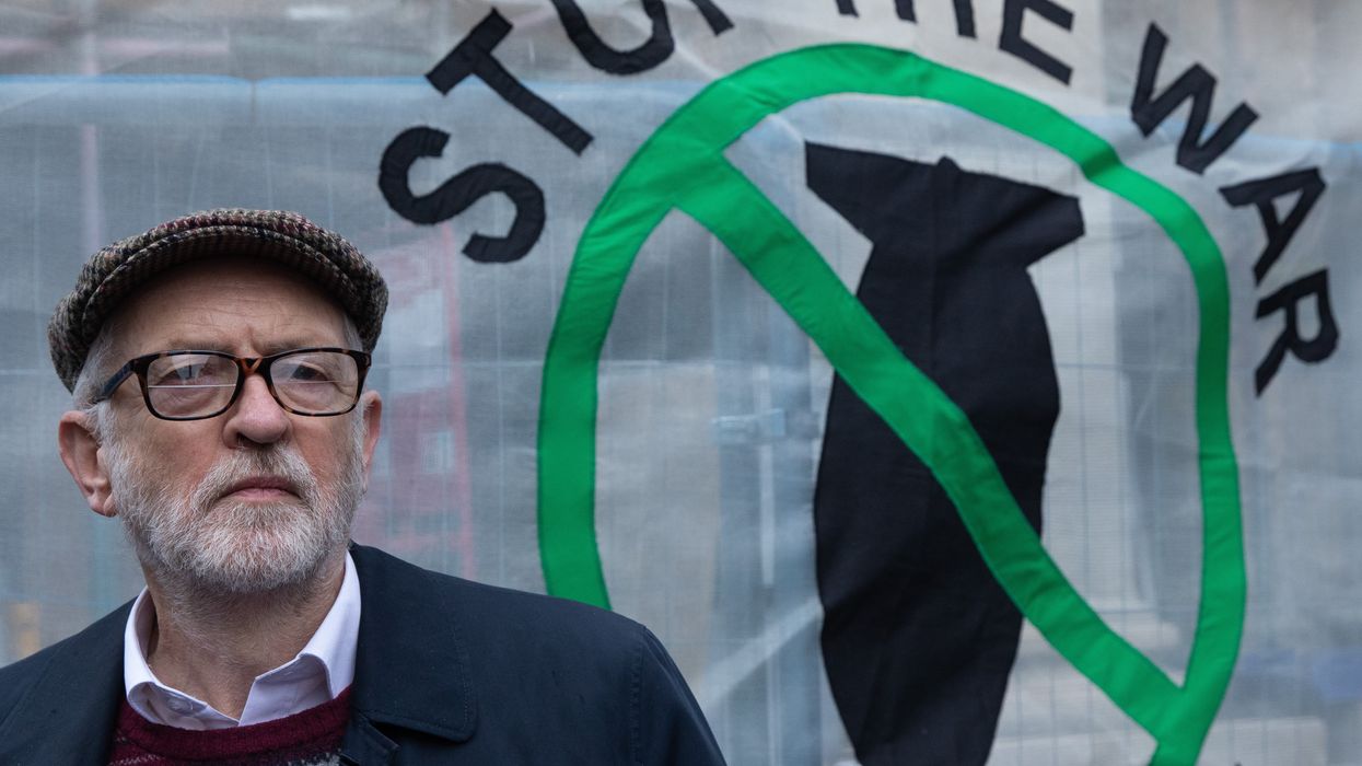 Jeremy Corbyn, a member of U.K. Parliament for Islington North, prepares to address anti-war demonstrators on February 25 2023 in London.