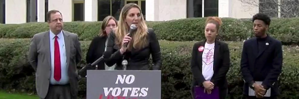 Jessica Jollett of Progress North Carolina spoke at a press conference