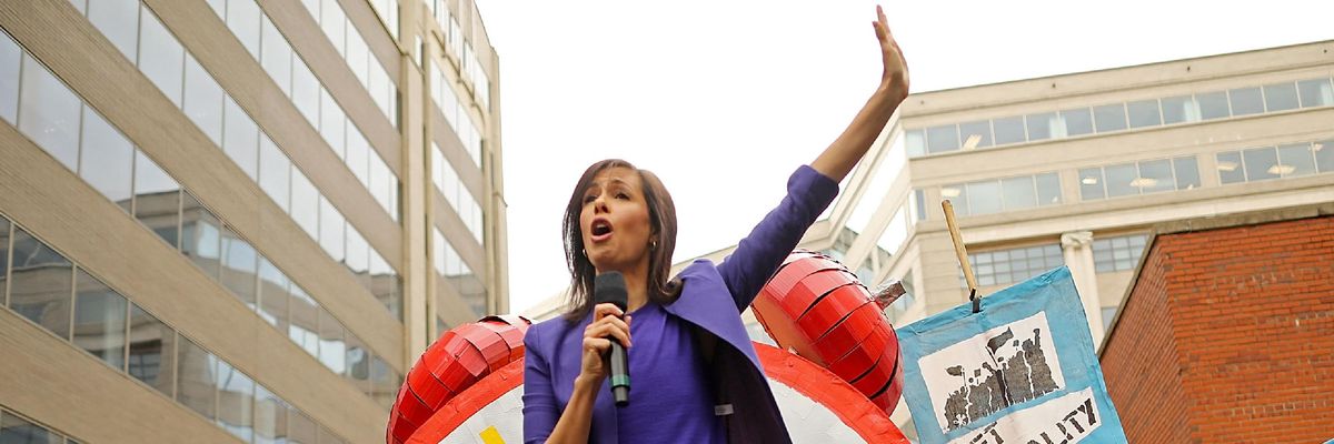 Jessica Rosenworcel of the FCC speaks at a net neutrality protest
