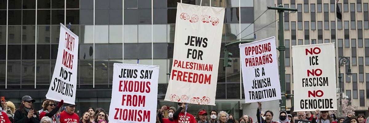Jewish activists hold a Passover Seder outside ICE Headquarters In New York