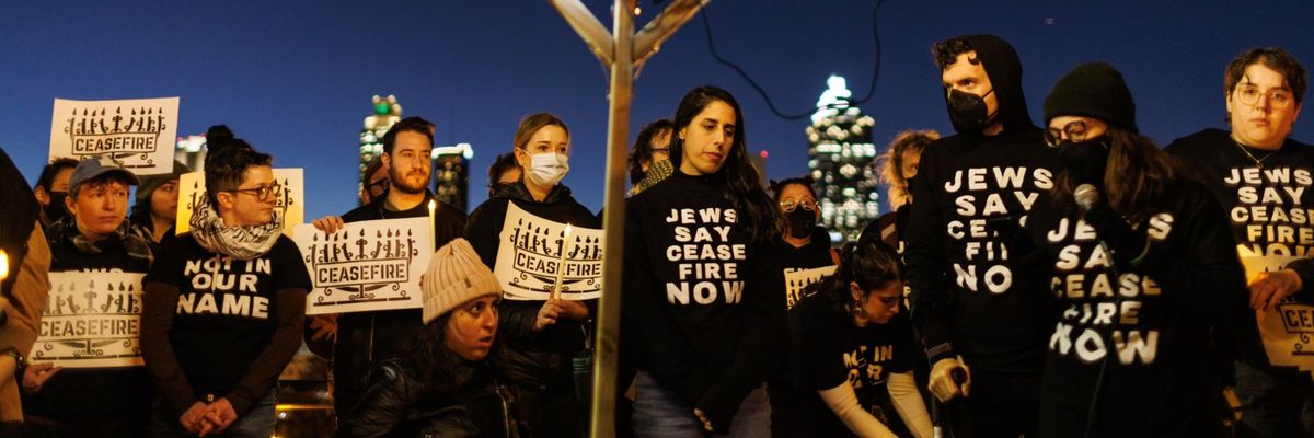 Jewish Americans call for a Gaza cease-fire during a Hanukkah protest