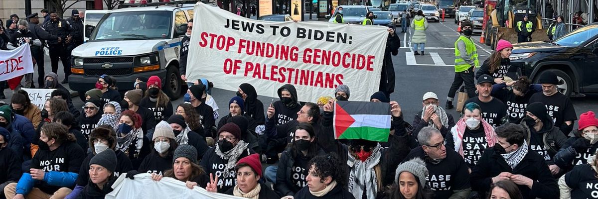 Jewish peace activists block a street in New York City