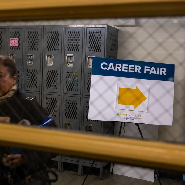 Job seekers attend a career fair