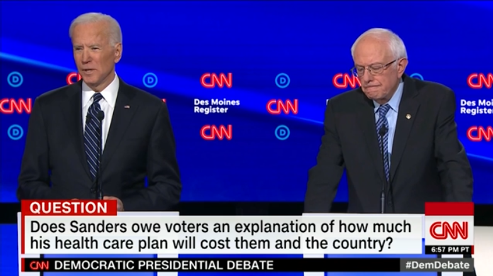 Joe Biden and Bernie Sanders at the CNN Iowa debate