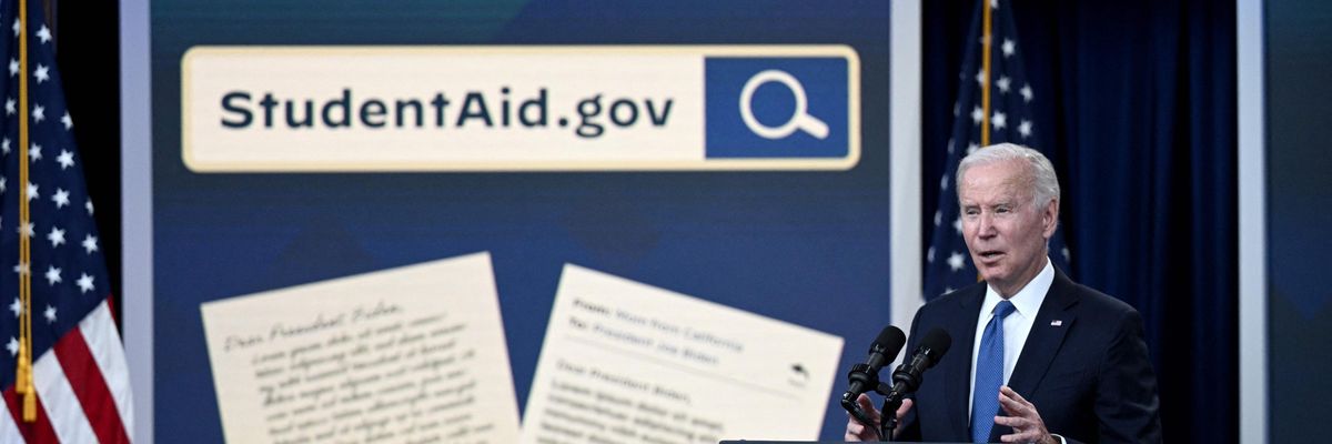 Joe Biden announcing student loan debt relief portal