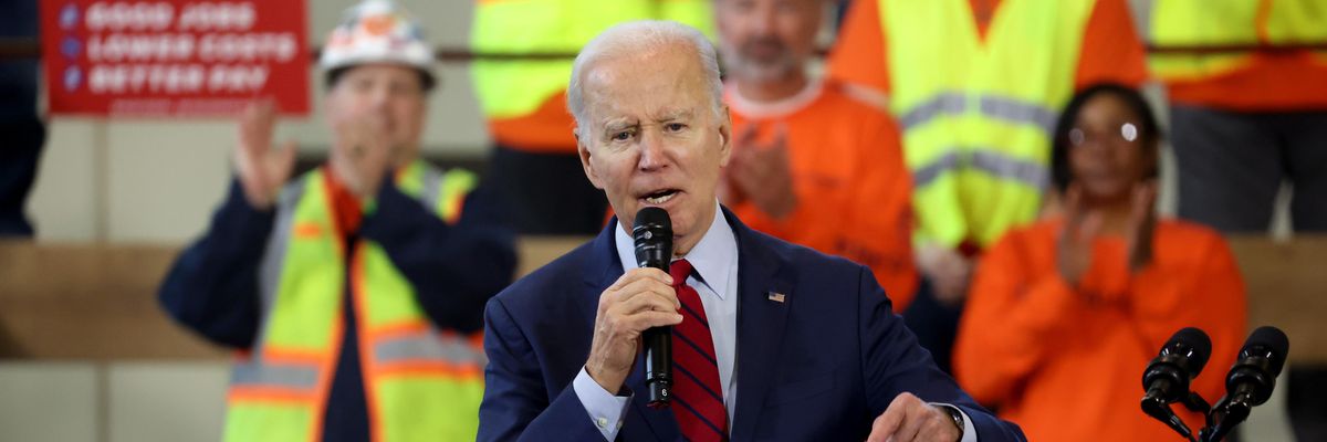 Joe Biden giving a speech to workers