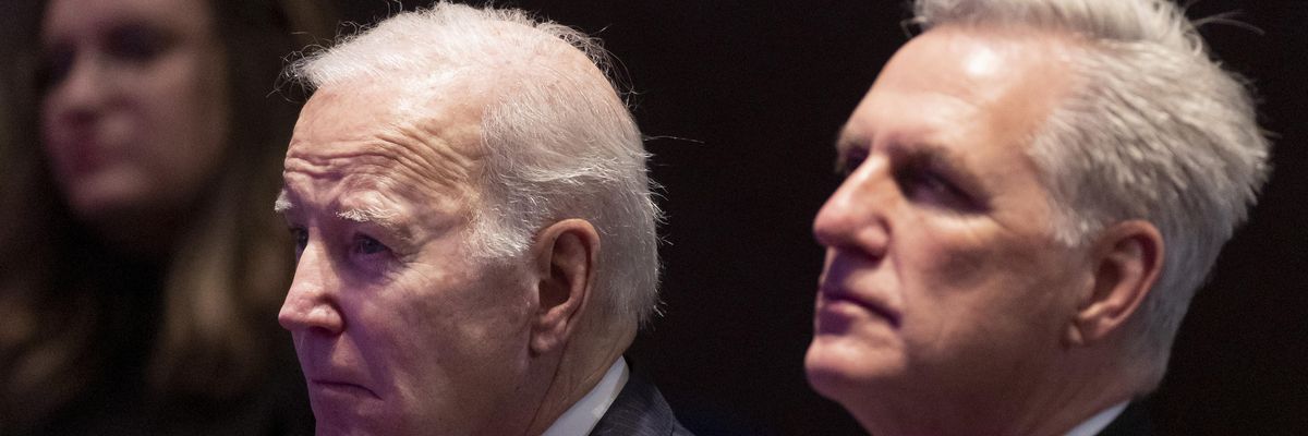 Joe Biden next to Kevin McCarthy