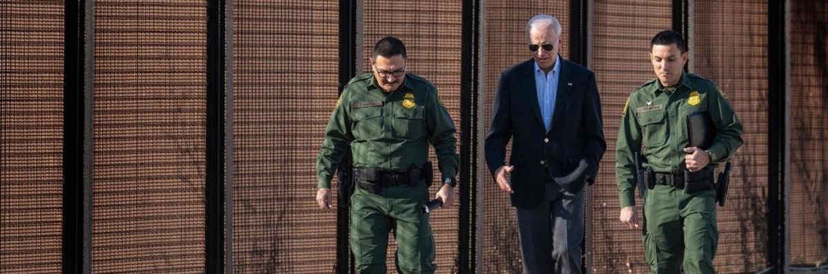 Joe Biden speaks with US Customs and Border Protection officers in El Paso, Texas, on January 8, 2023.