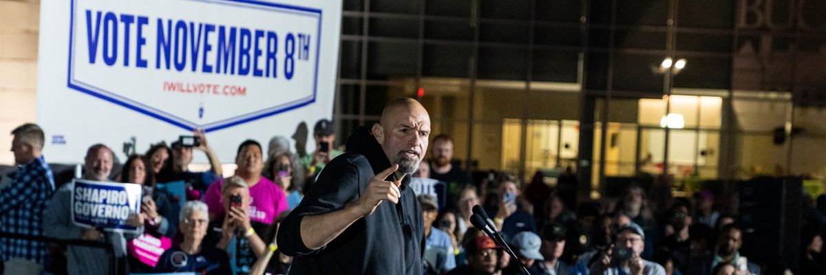 John Fetterman speaks at a campaign rally