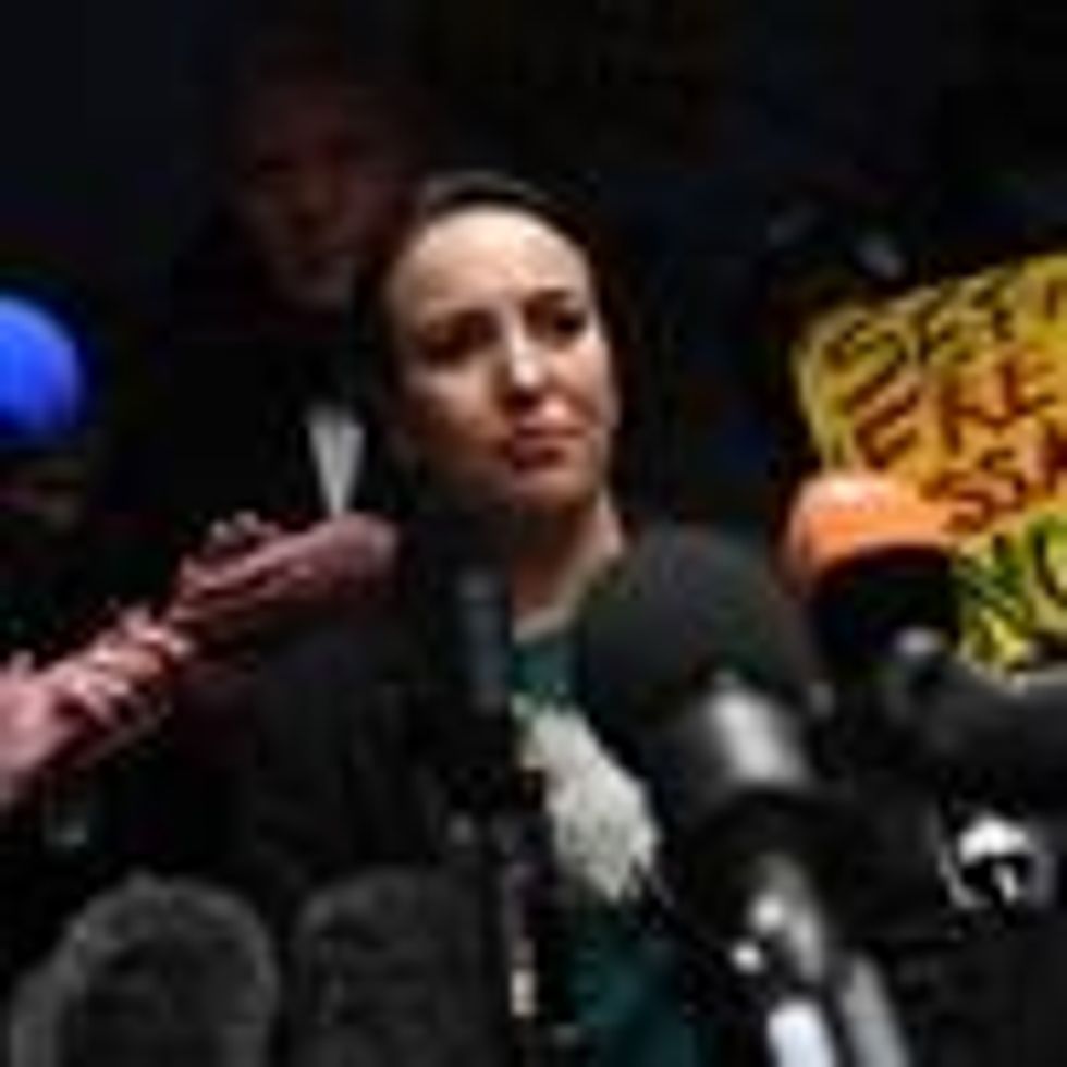 Julian Assange's partner Stella Moris speaks to the media outside the Old Bailey on January 4, 2021 in London.