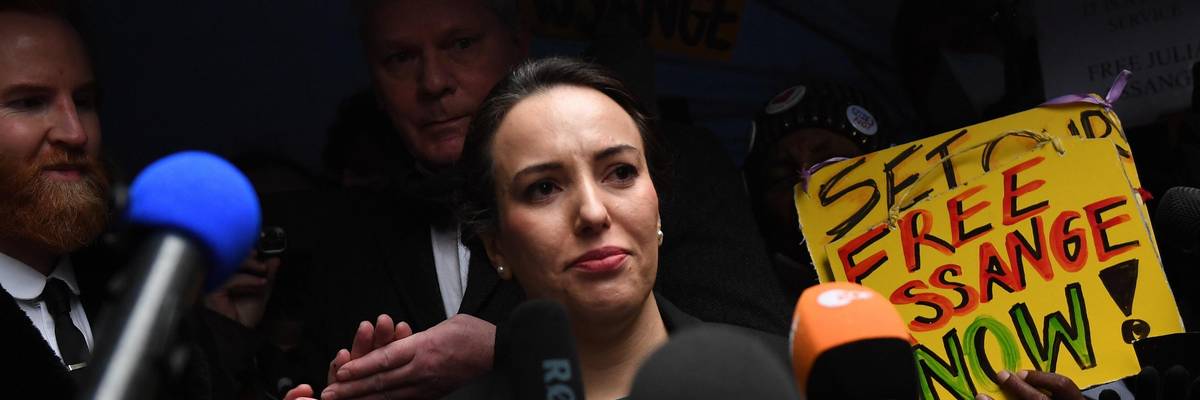 Julian Assange's partner Stella Moris speaks to the media outside the Old Bailey on January 4, 2021 in London.