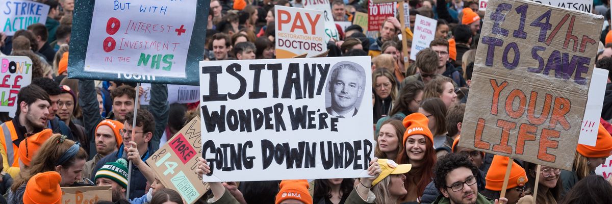 Junior doctors and supporters gather for a rally in Trafalgar Square